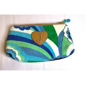 Juicy Couture Vintage Velour Makeup Bag Blue Green Psychedelic Floral J Heart
